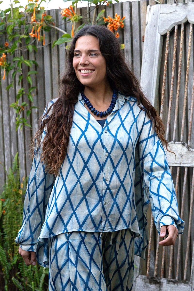 Saanvi Blouse - Indigo Diamond (Satin)