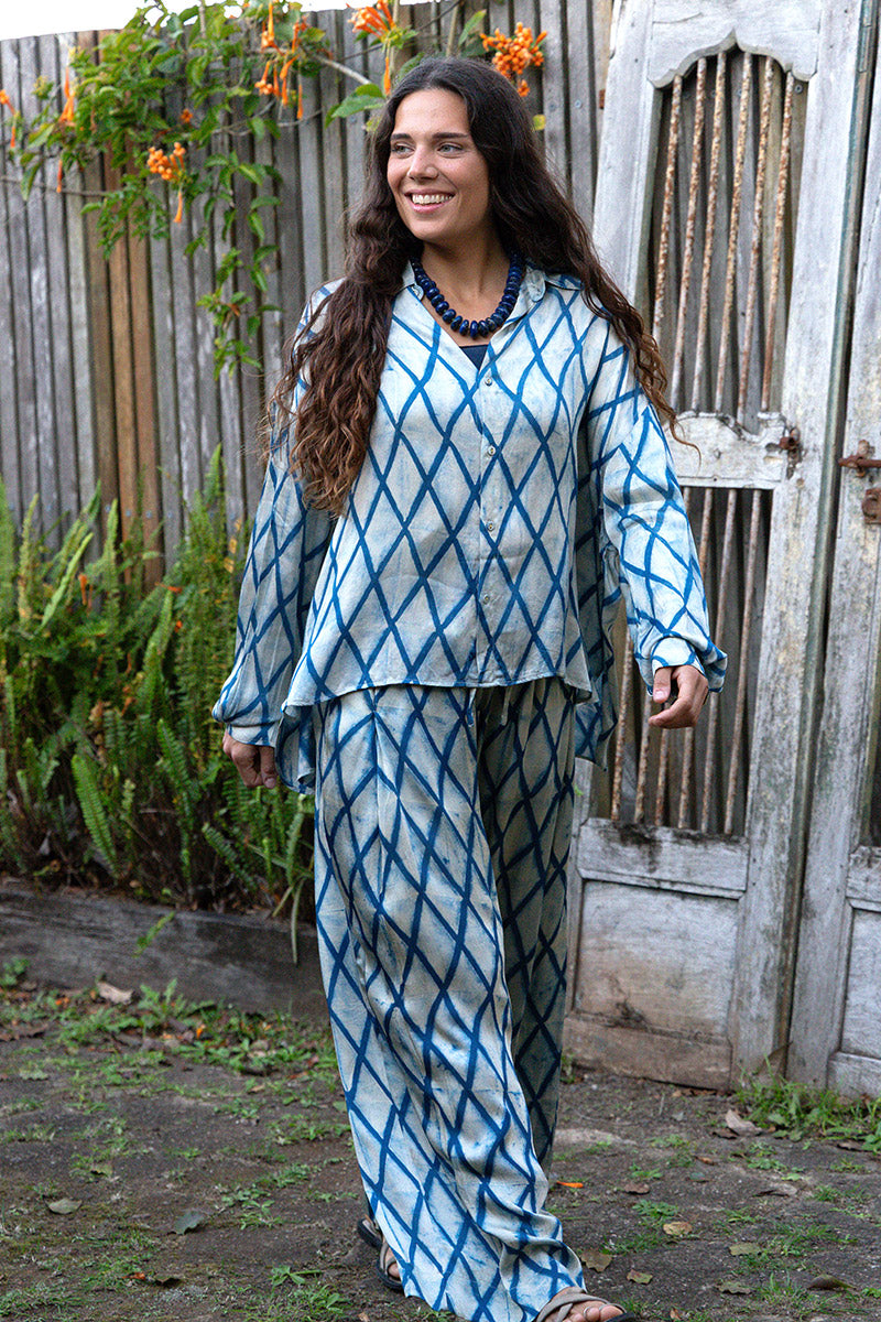 Saanvi Blouse - Indigo Diamond (Satin)