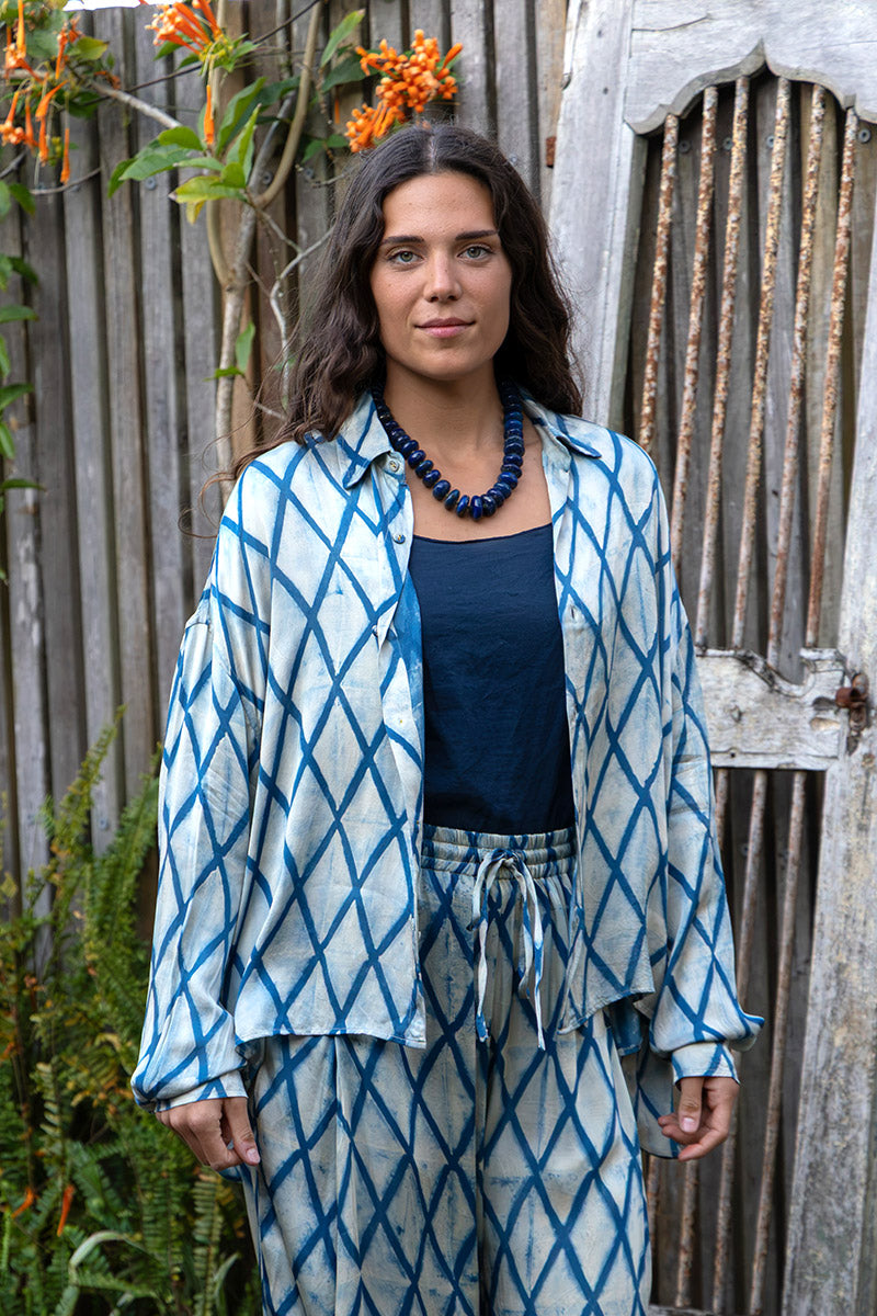 Saanvi Blouse - Indigo Diamond (Satin)