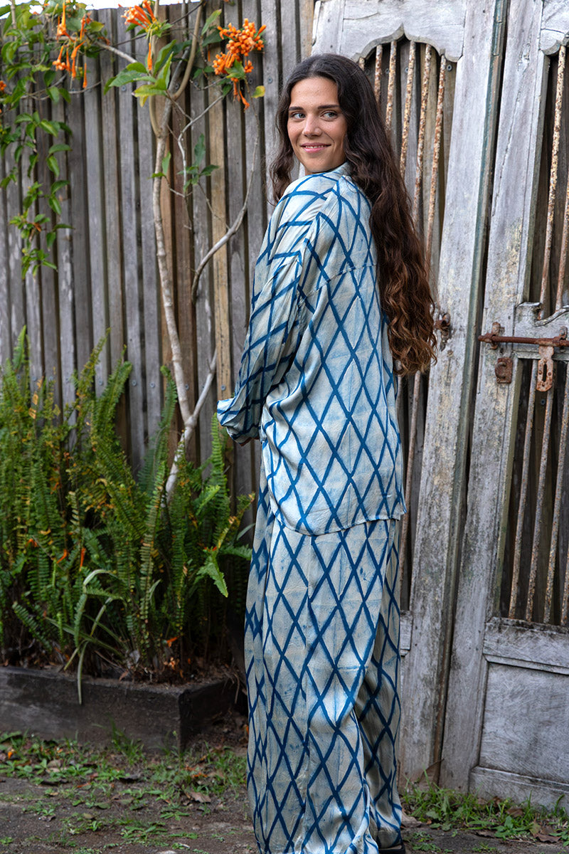 Saanvi Set - Indigo Diamond (Satin)