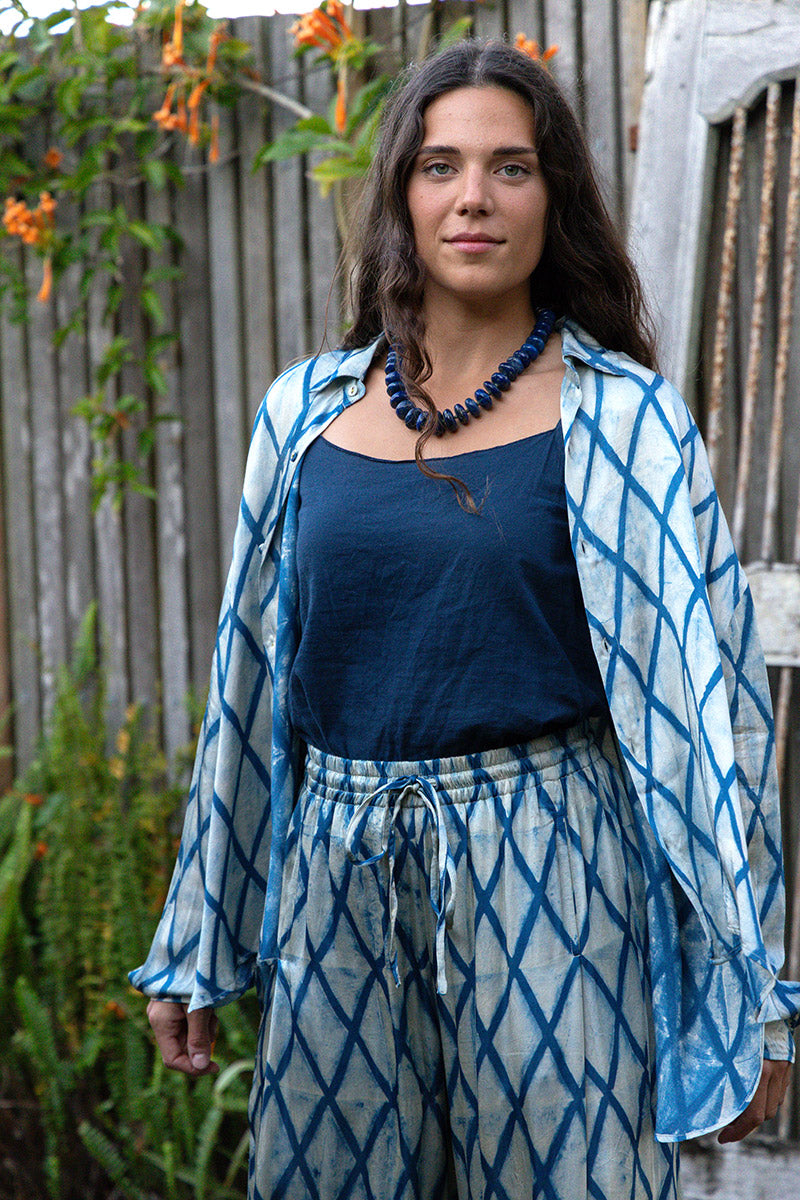 Saanvi Blouse - Indigo Diamond (Satin)