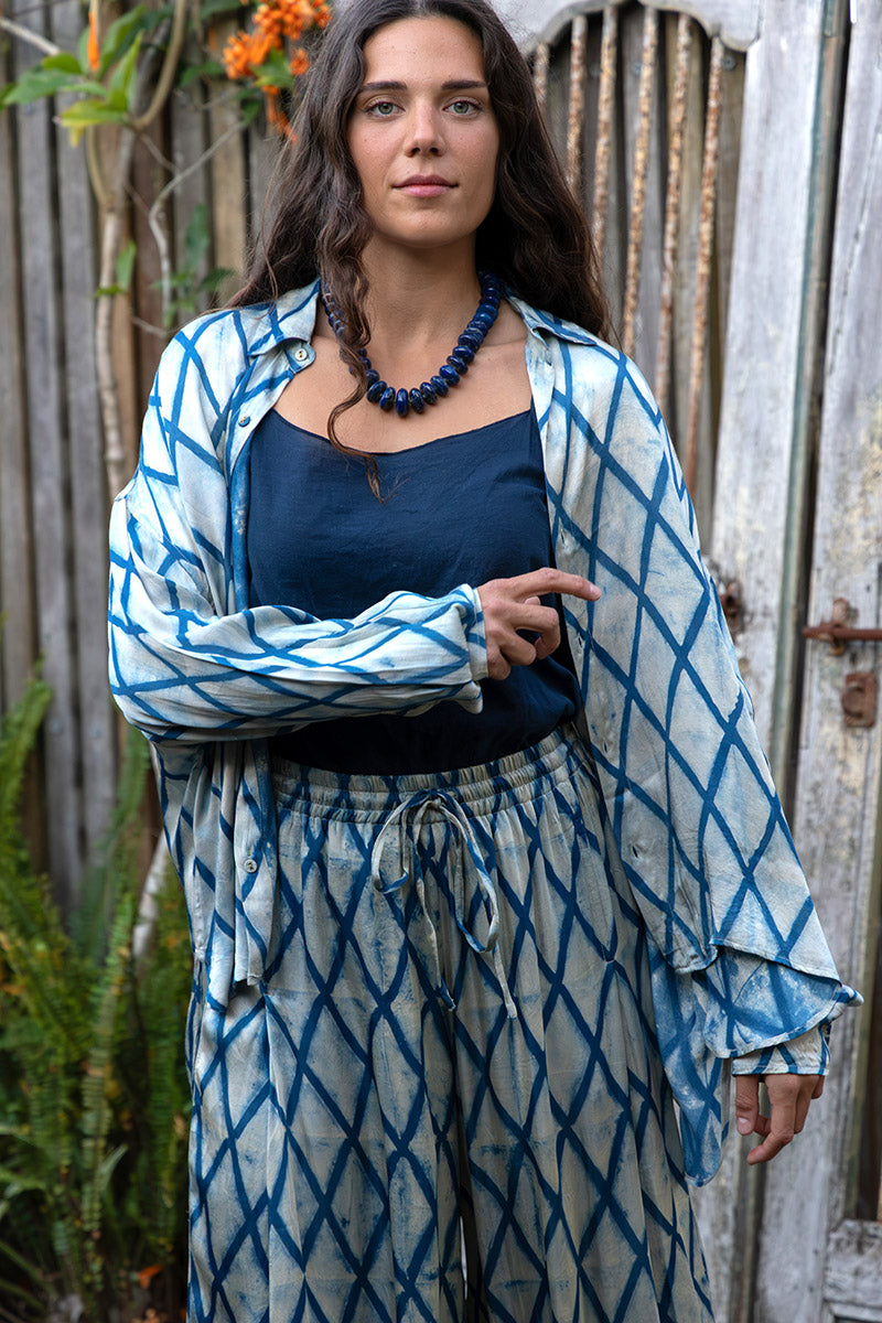 Saanvi Blouse - Indigo Diamond (Satin)