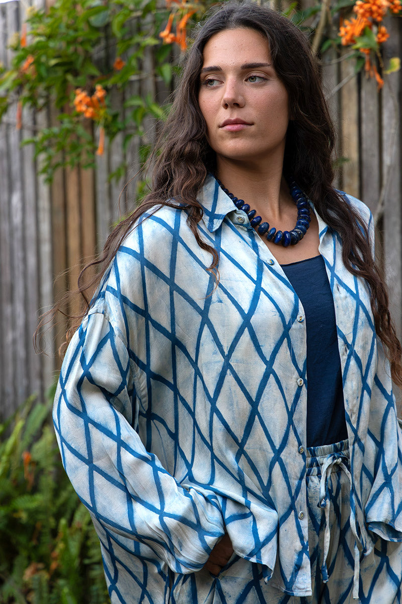 Saanvi Blouse - Indigo Diamond (Satin)