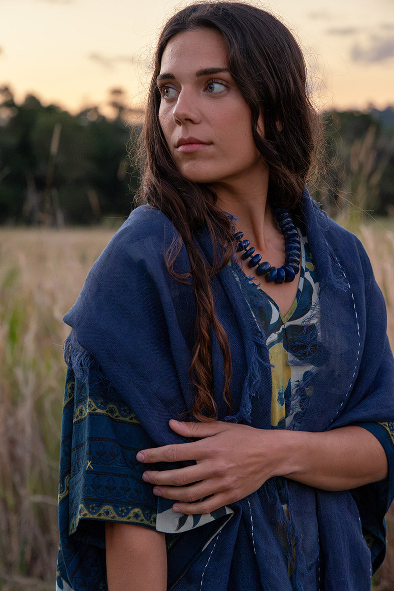 Wild Hearts Linen Scarf - Navy