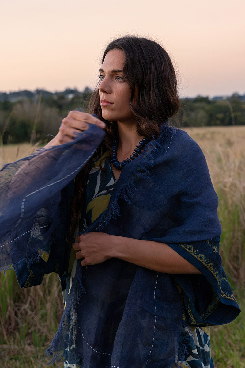Wild Hearts Linen Scarf - Navy