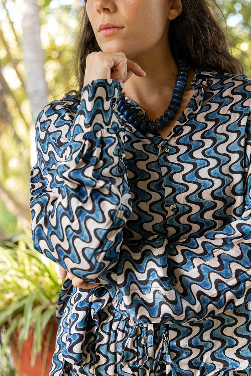 Saanvi Blouse - Indigo Dream (Satin)