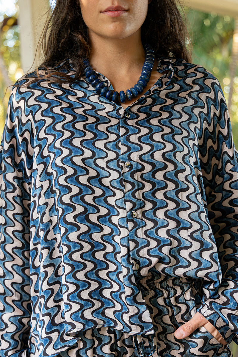 Saanvi Blouse - Indigo Dream (Satin)