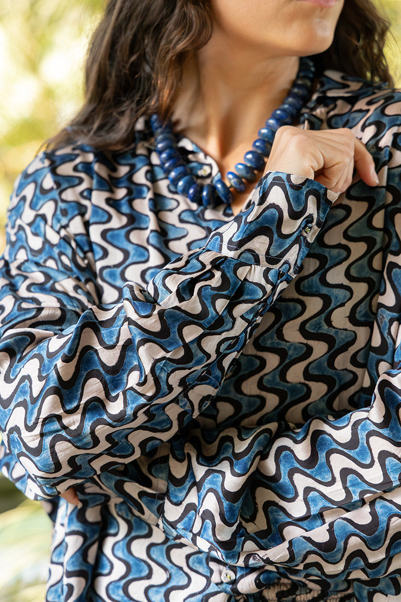 Saanvi Blouse - Indigo Dream (Satin)