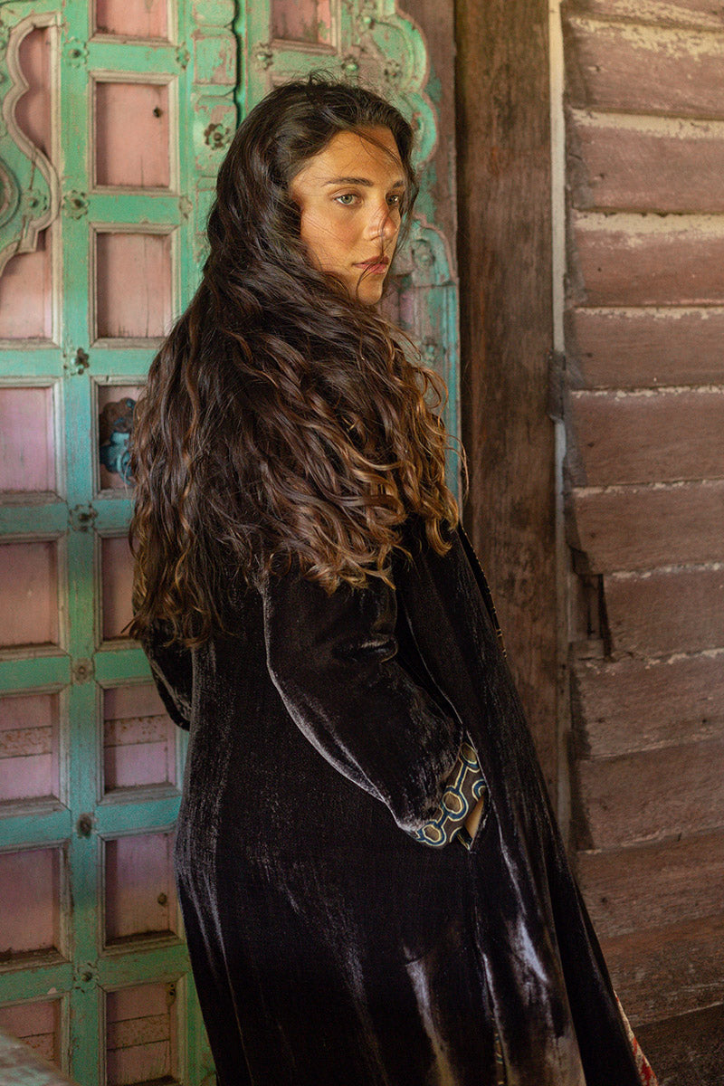 Odessa Silk/Velvet Coat - Truffle
