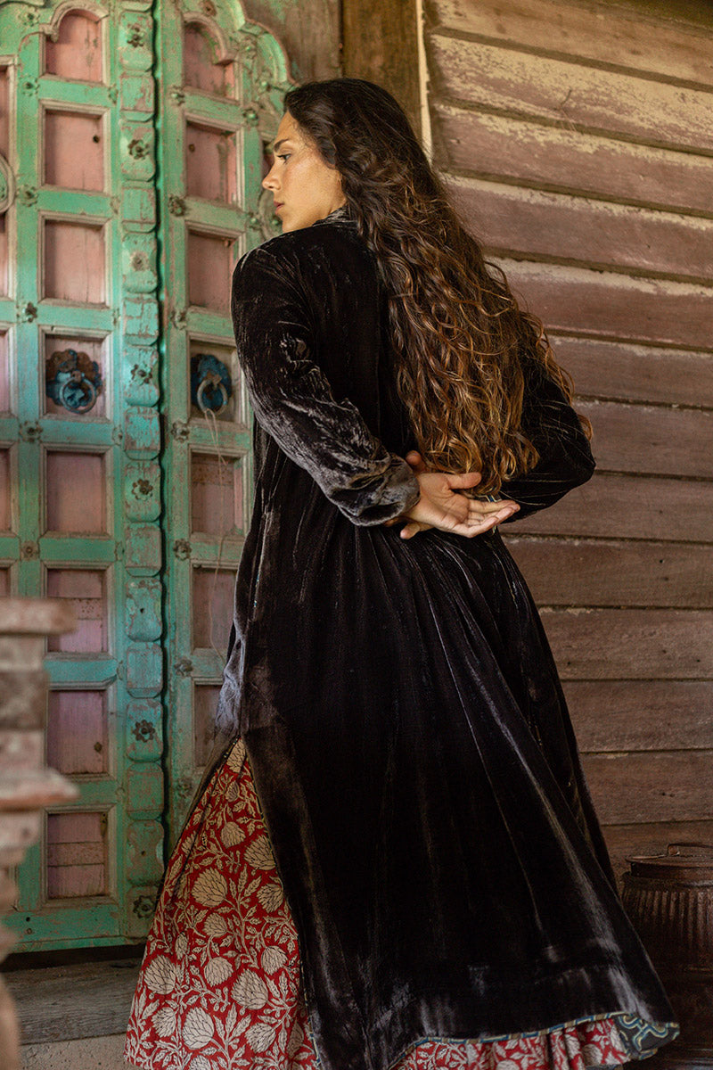 Odessa Silk/Velvet Coat - Truffle