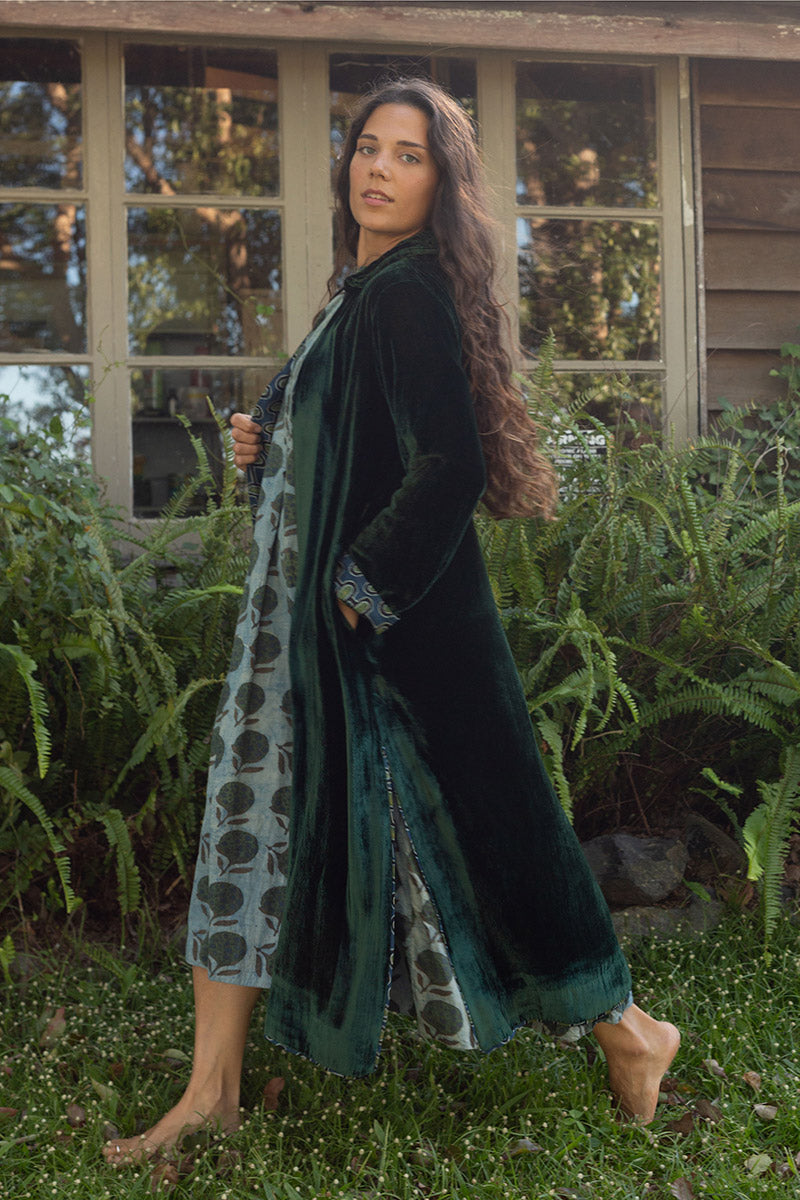Odessa Silk/Velvet Coat - Malachite