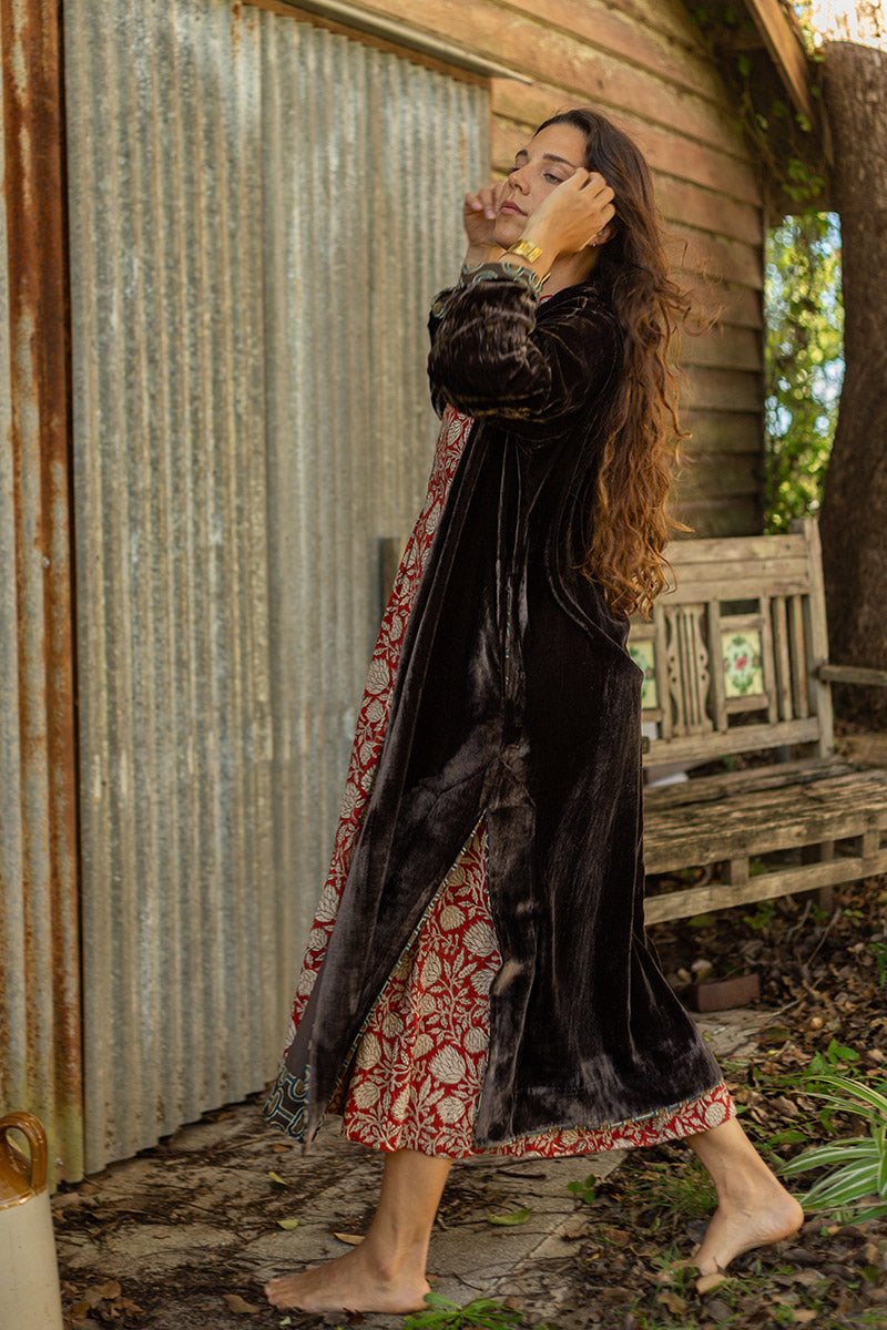 Odessa Silk/Velvet Coat - Truffle