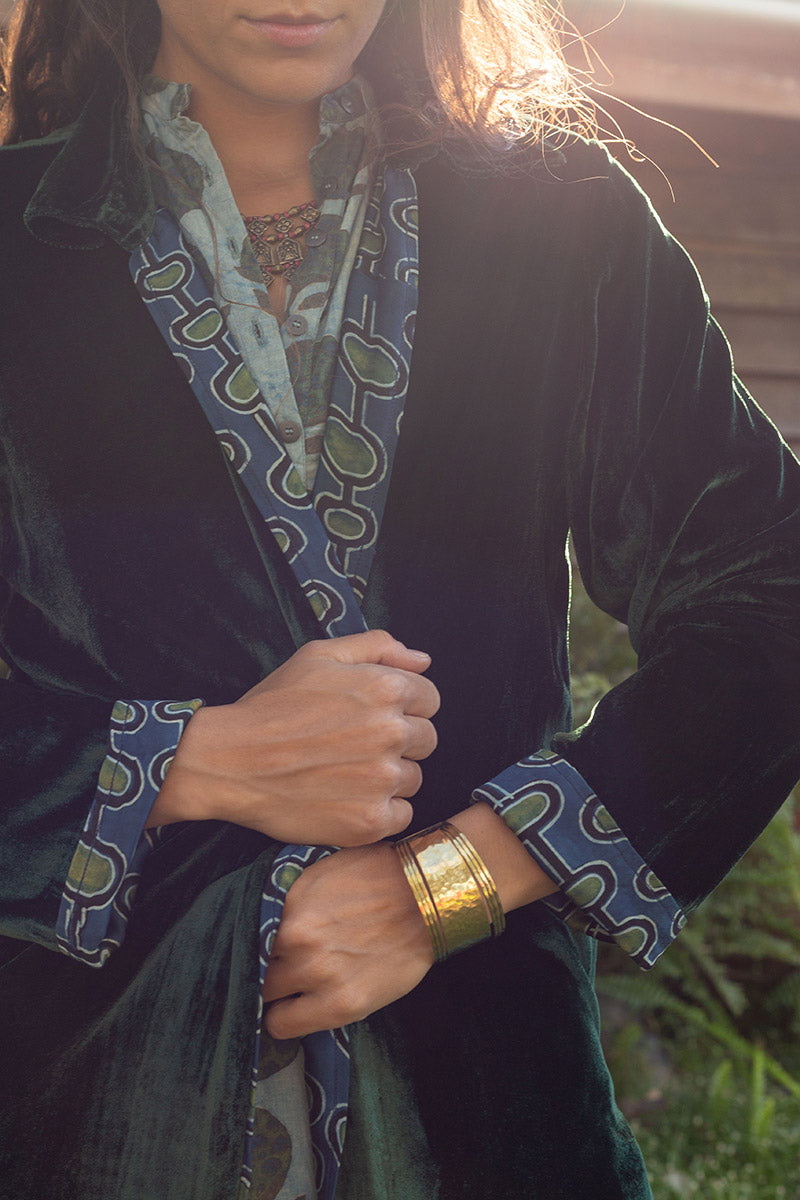 Odessa Silk/Velvet Coat - Malachite