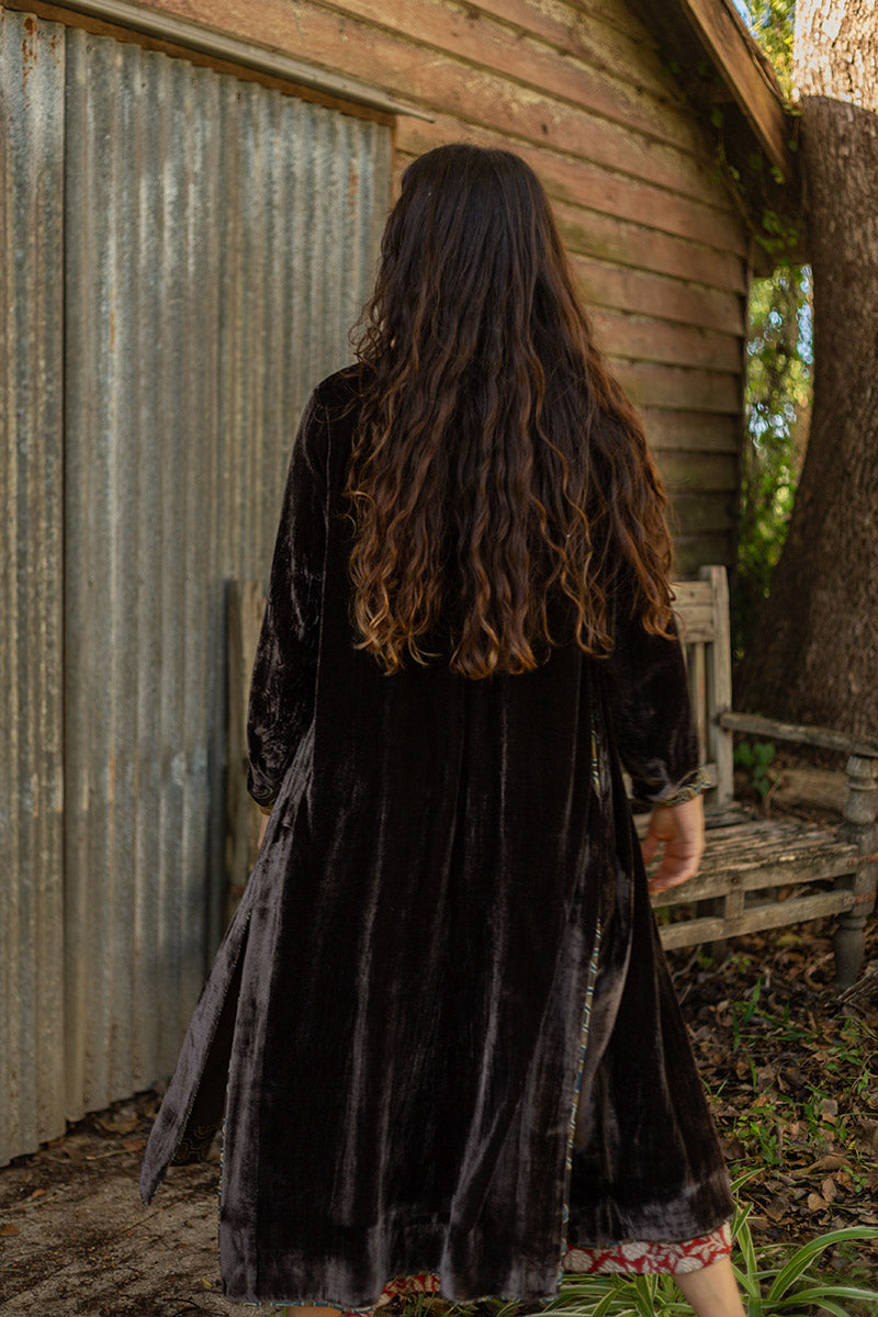 Odessa Silk/Velvet Coat - Truffle