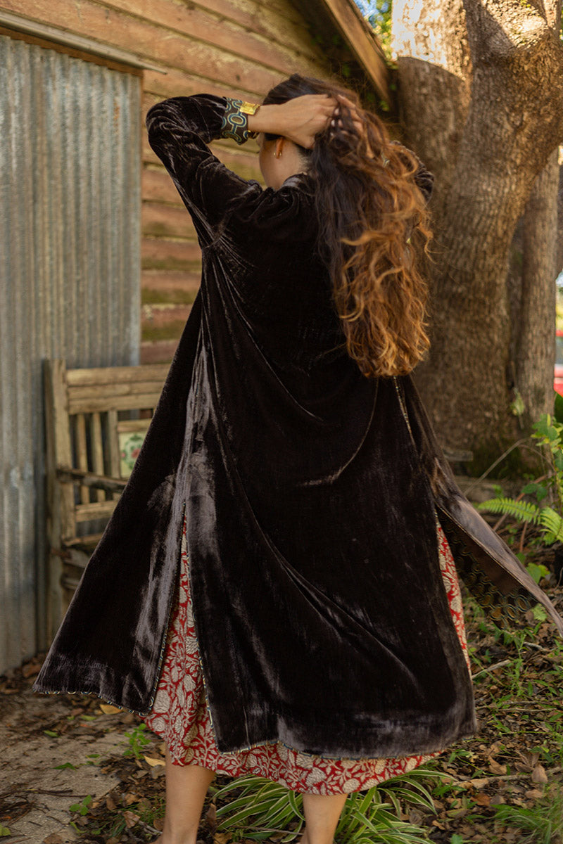 Odessa Silk/Velvet Coat - Truffle