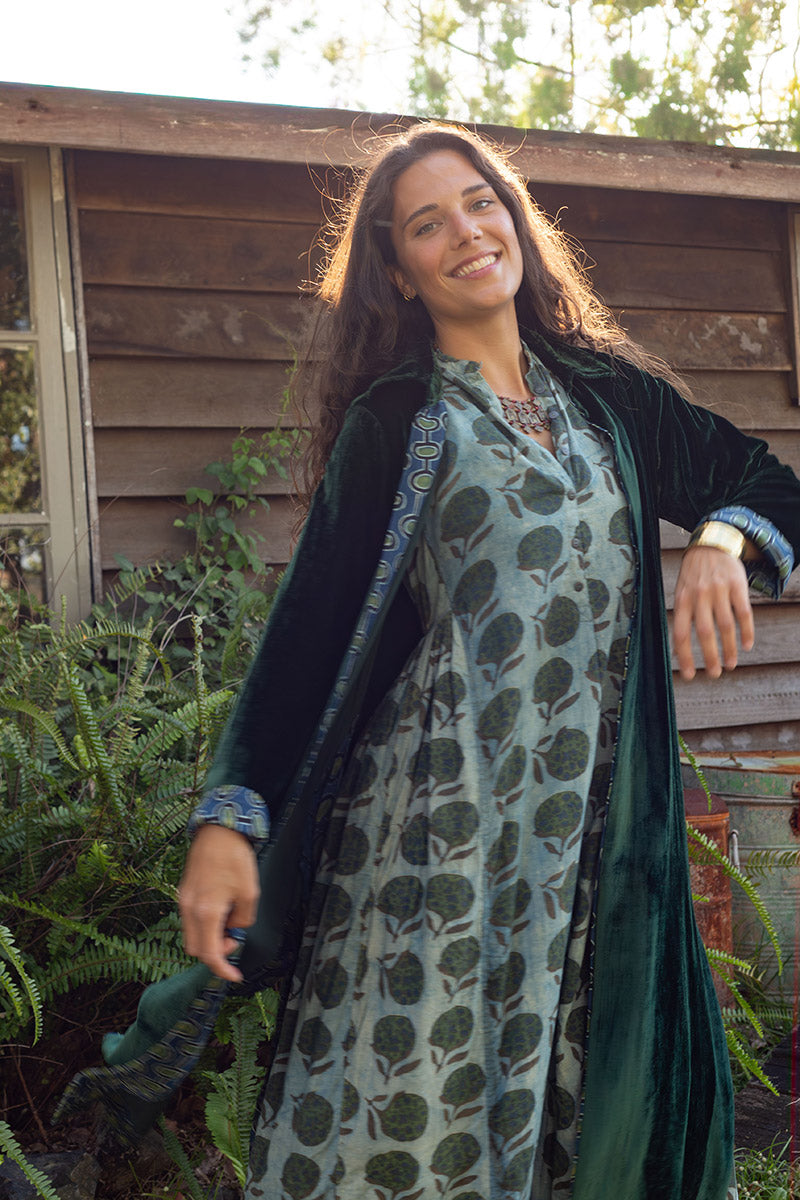 Odessa Silk/Velvet Coat - Malachite