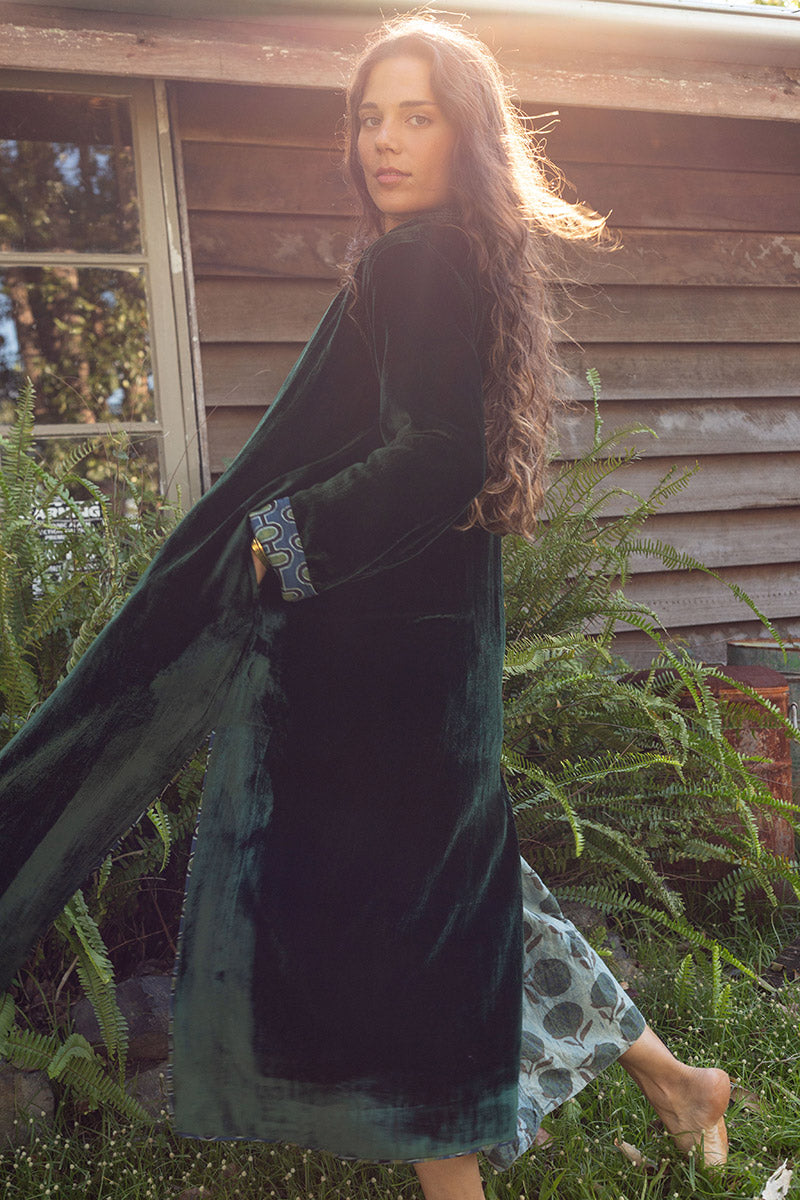 Odessa Silk/Velvet Coat - Malachite