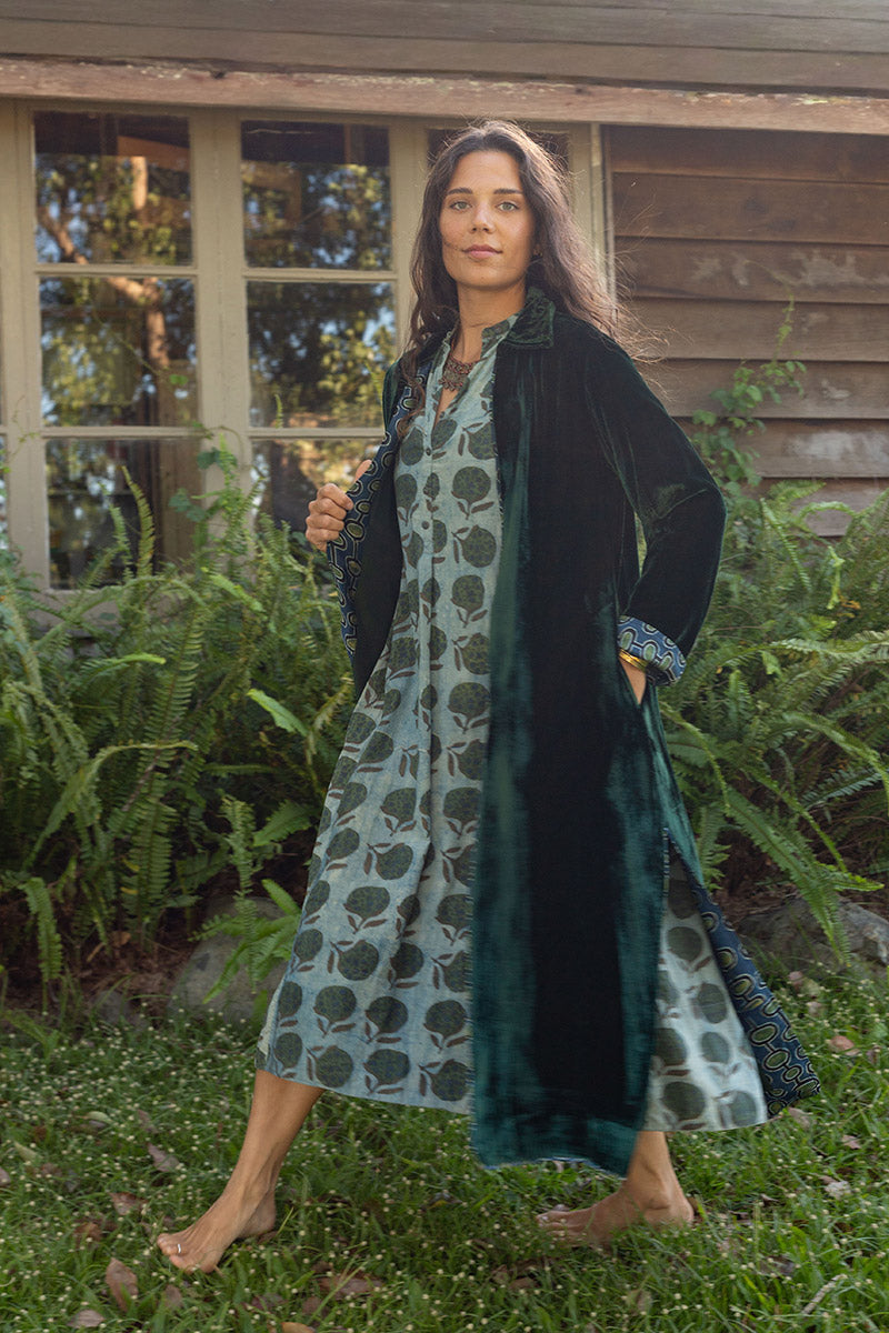 Odessa Silk/Velvet Coat - Malachite