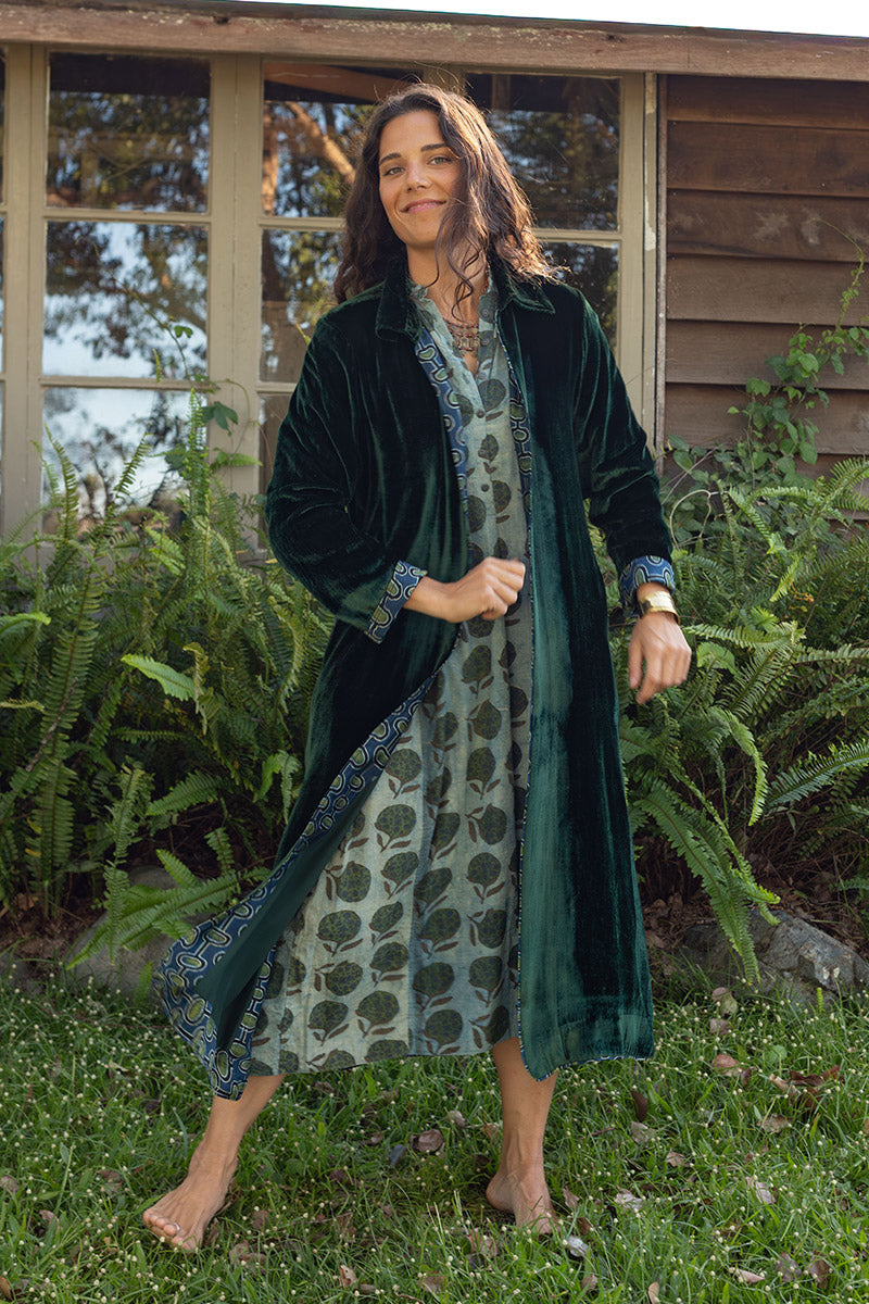 Odessa Silk/Velvet Coat - Malachite