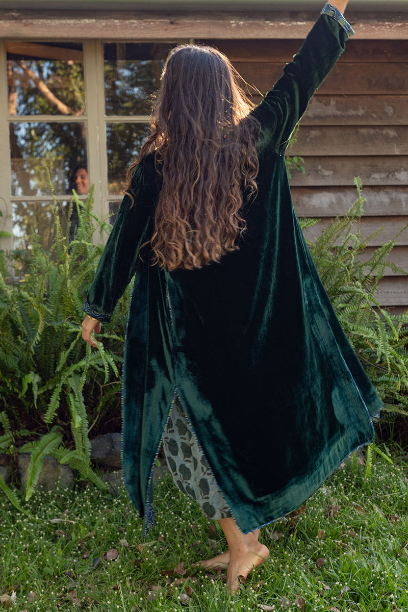Odessa Silk/Velvet Coat - Malachite