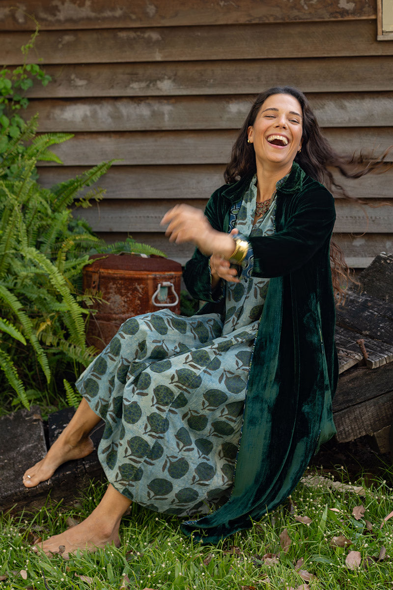 Odessa Silk/Velvet Coat - Malachite