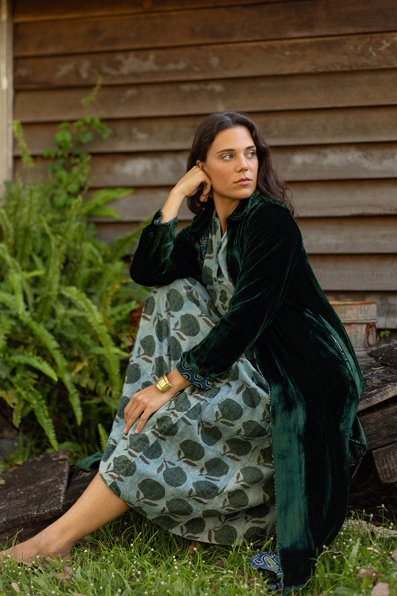 Odessa Silk/Velvet Coat - Malachite