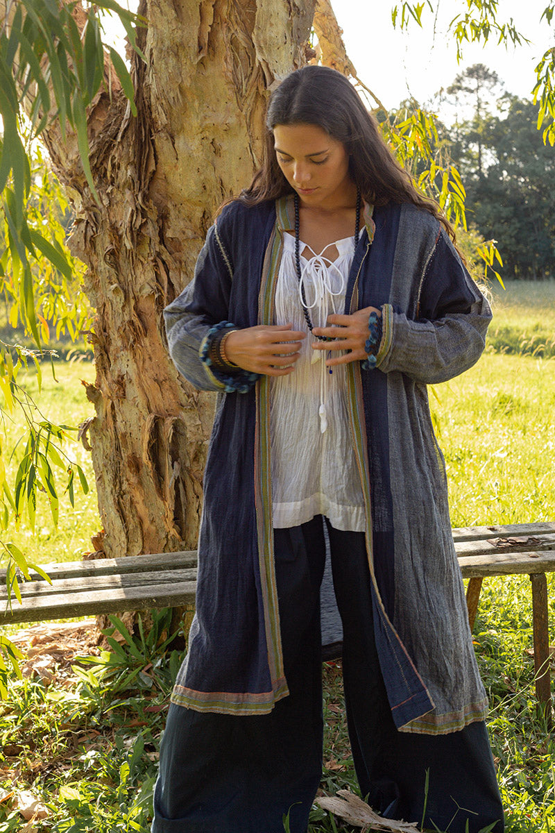Woven Earth Coat - Indigo Tide