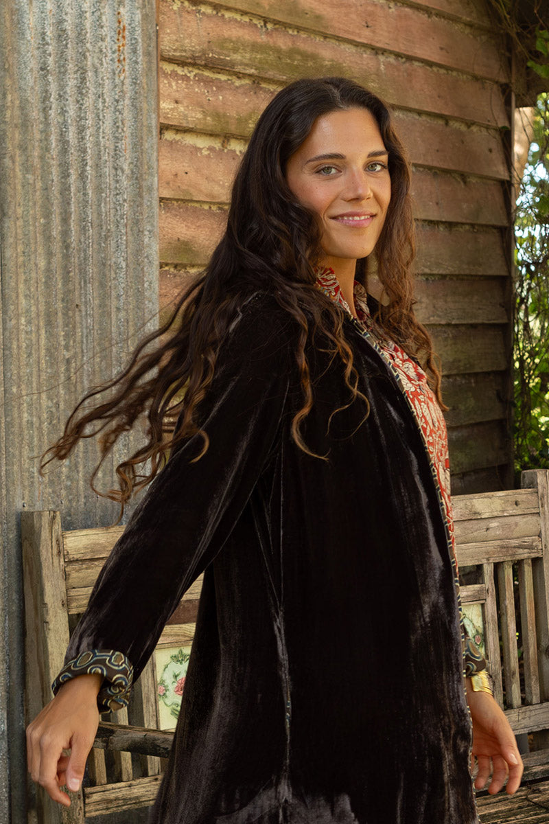 Odessa Silk/Velvet Coat - Truffle