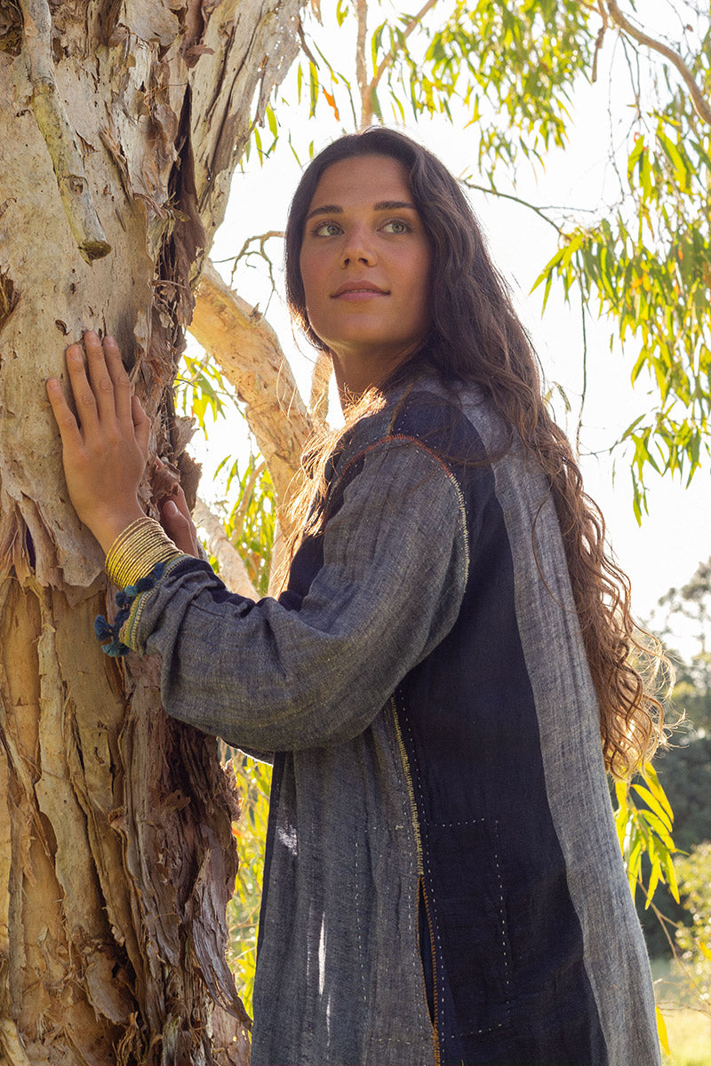 Woven Earth Coat - Indigo Tide