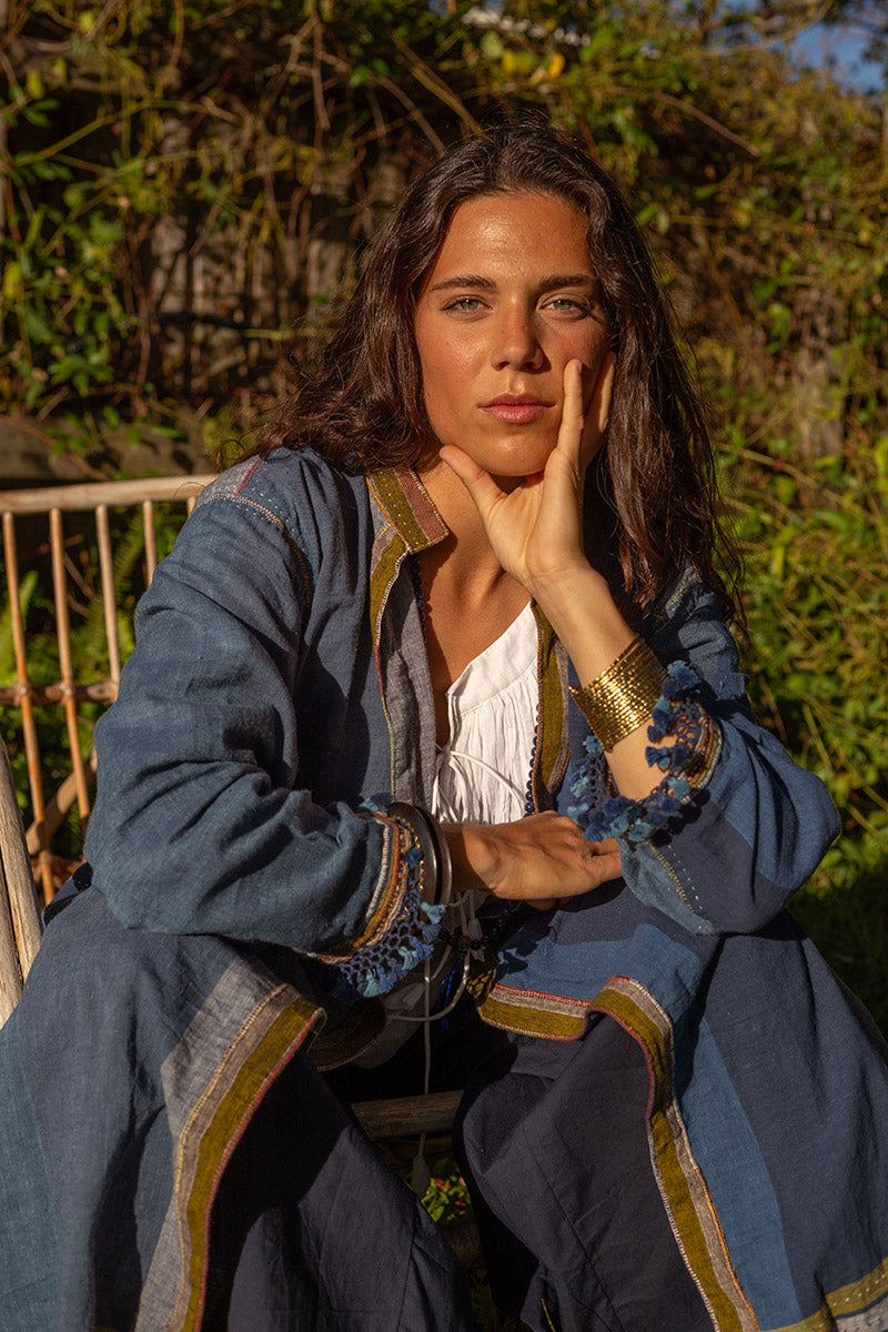 Woven Earth Coat - Indigo Tide