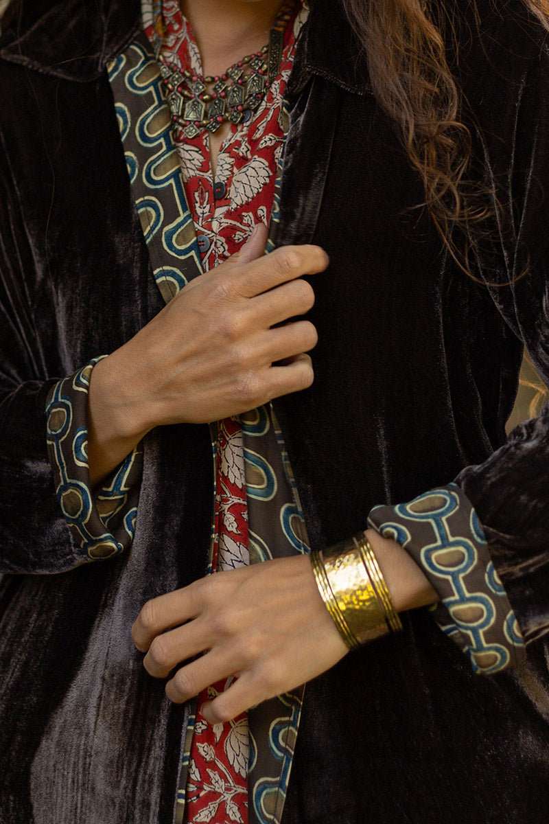 Odessa Silk/Velvet Coat - Truffle
