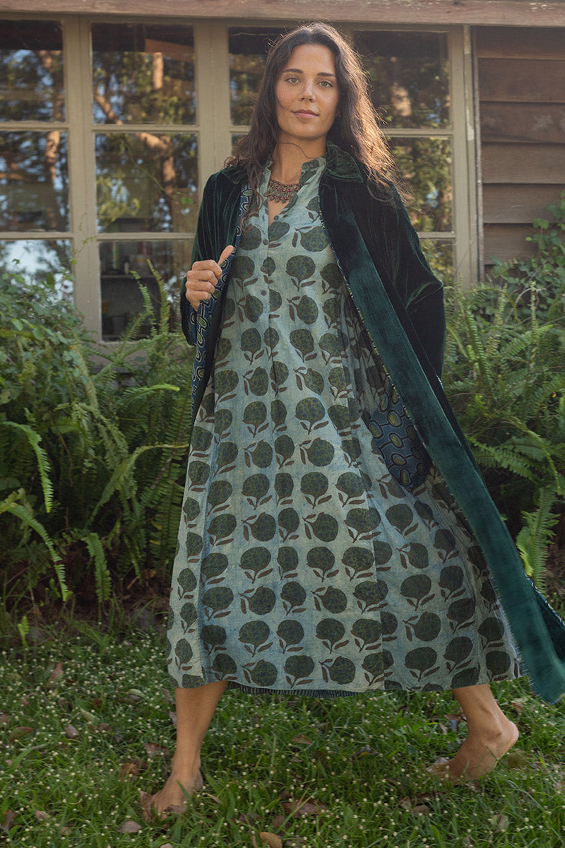 Odessa Silk/Velvet Coat - Malachite