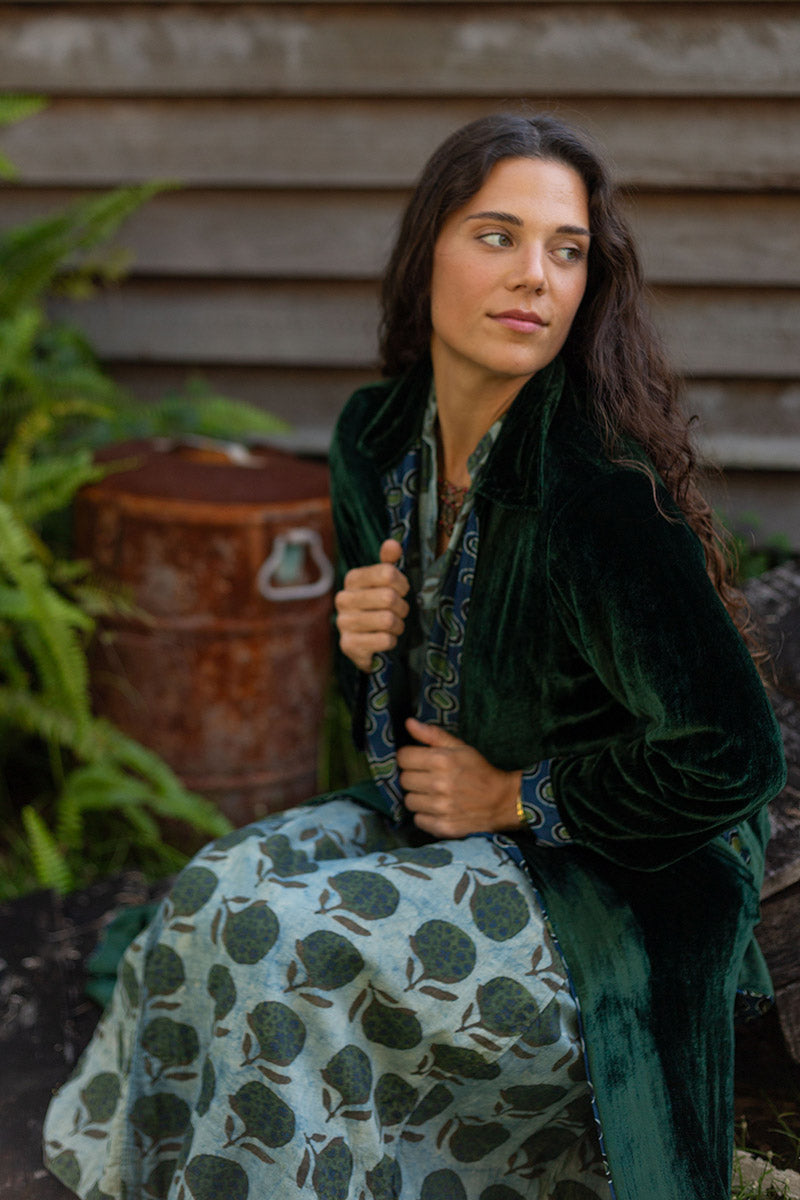 Odessa Silk/Velvet Coat - Malachite