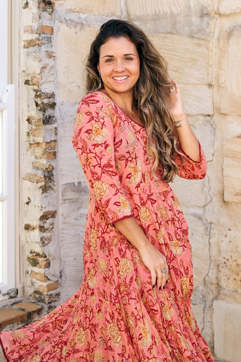 Womens, midi, Flamenco Dress, 100% Cotton, hand block print. Reverie