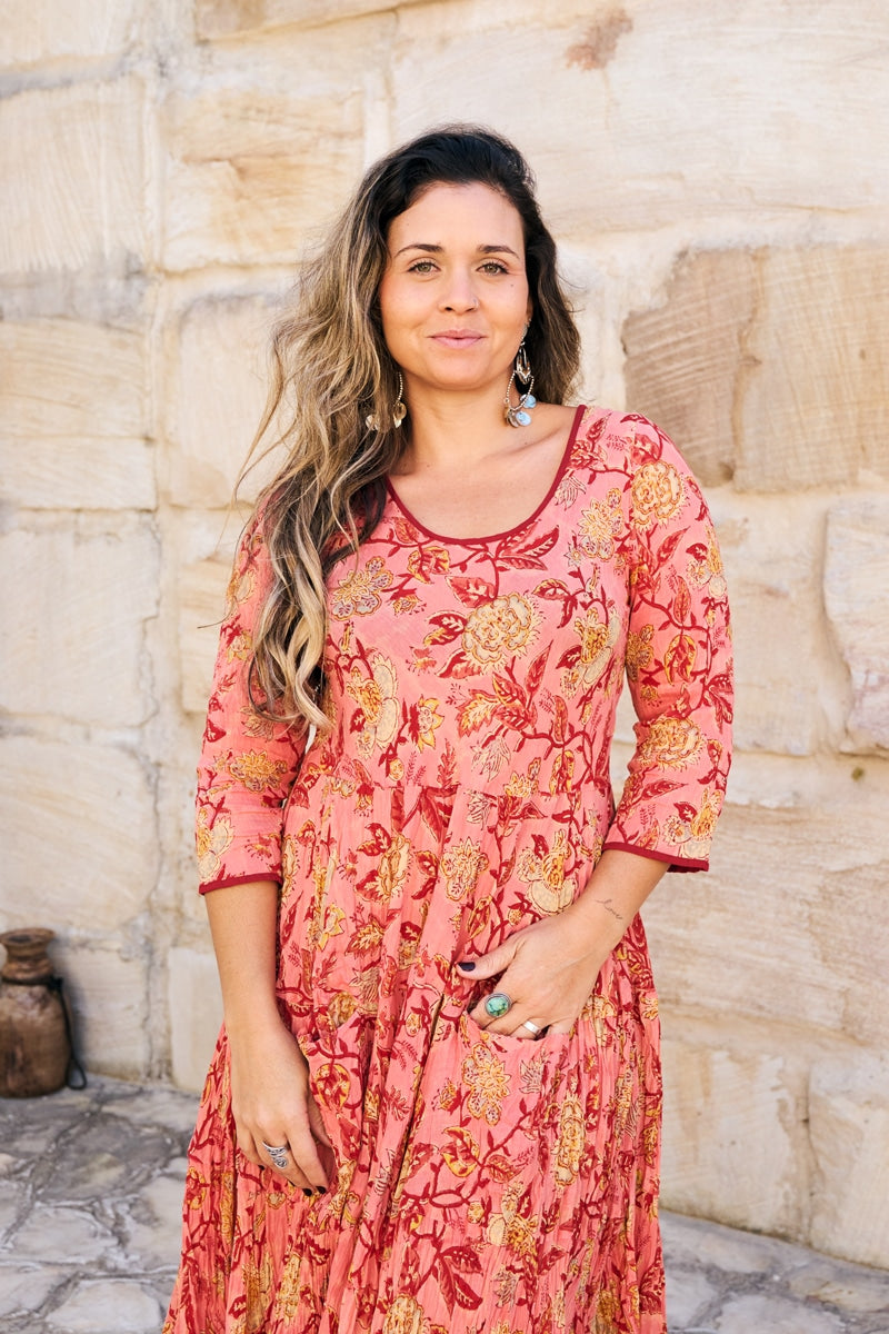 Womens, midi, Flamenco Dress, 100% Cotton, hand block print. Reverie