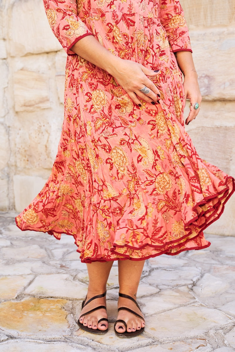 Womens, midi, Flamenco Dress, 100% Cotton, hand block print. Reverie