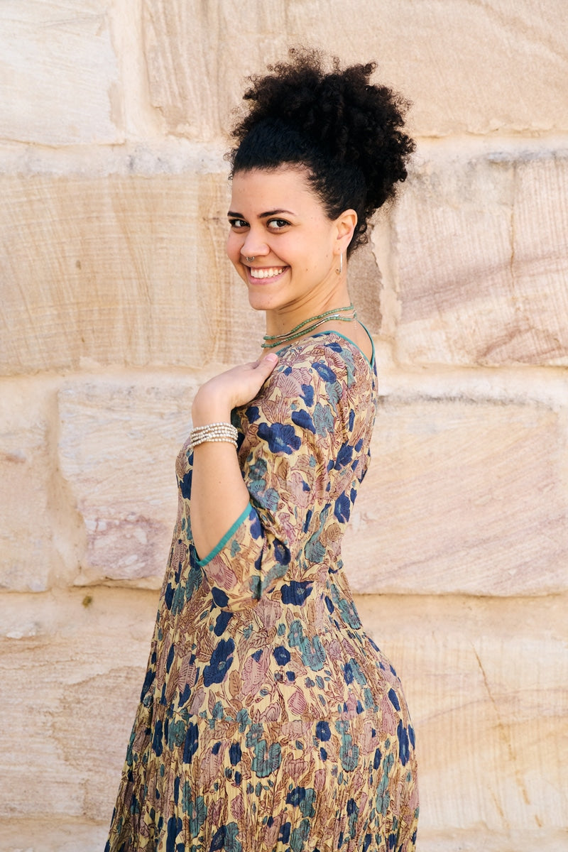 Womens, midi, Flamenco Dress, 100% Cotton, hand block print. in Myridia
