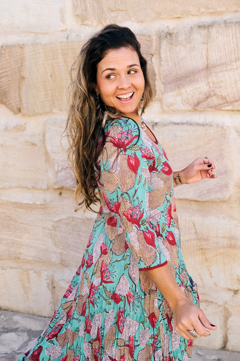 Womens, midi, Flamenco Dress, 100% Cotton, hand block print. Vaya