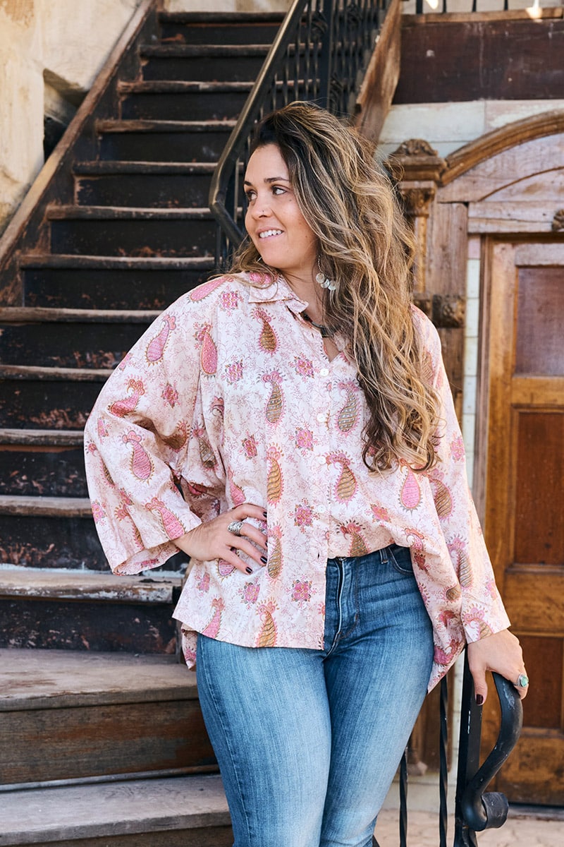 Womens, Vintage Sari Amira blouse - silk - soft pink paisley - Alina