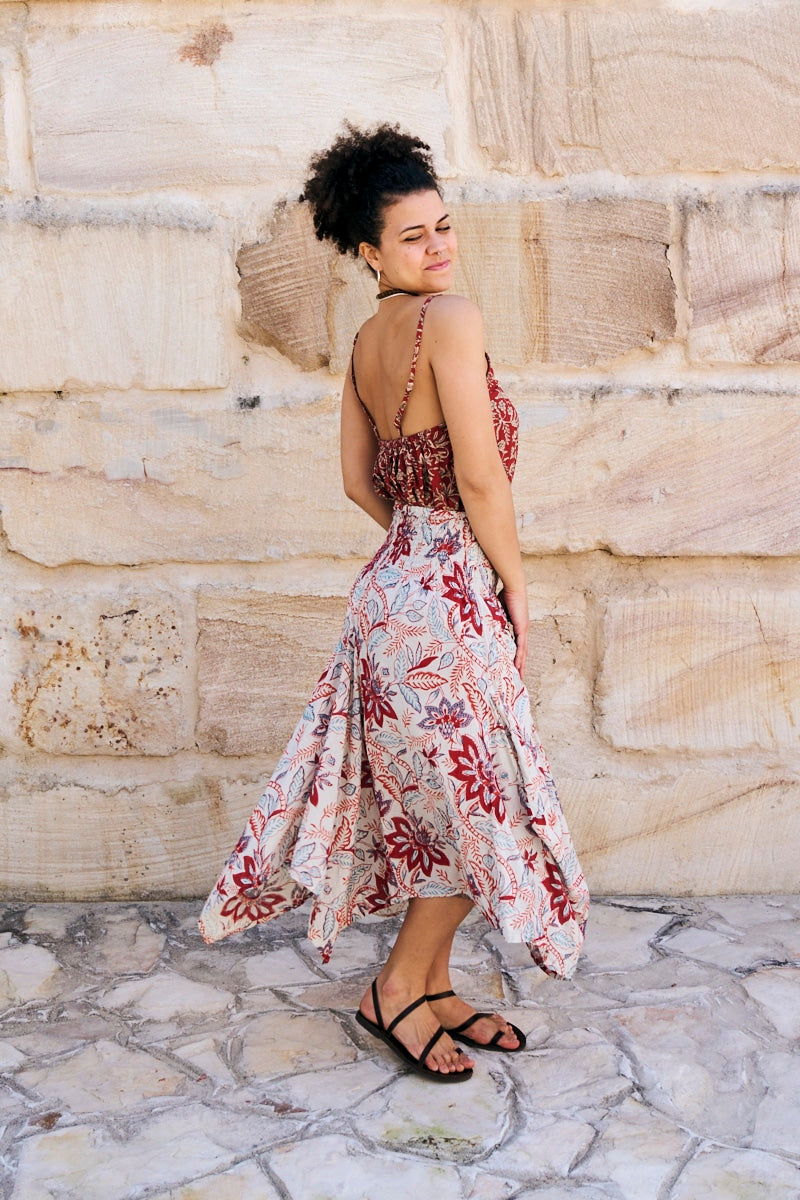 Womens, Coco Skirt In Roshan and Sita Tunic in Rustic Red. 100% cotton, hand block print.