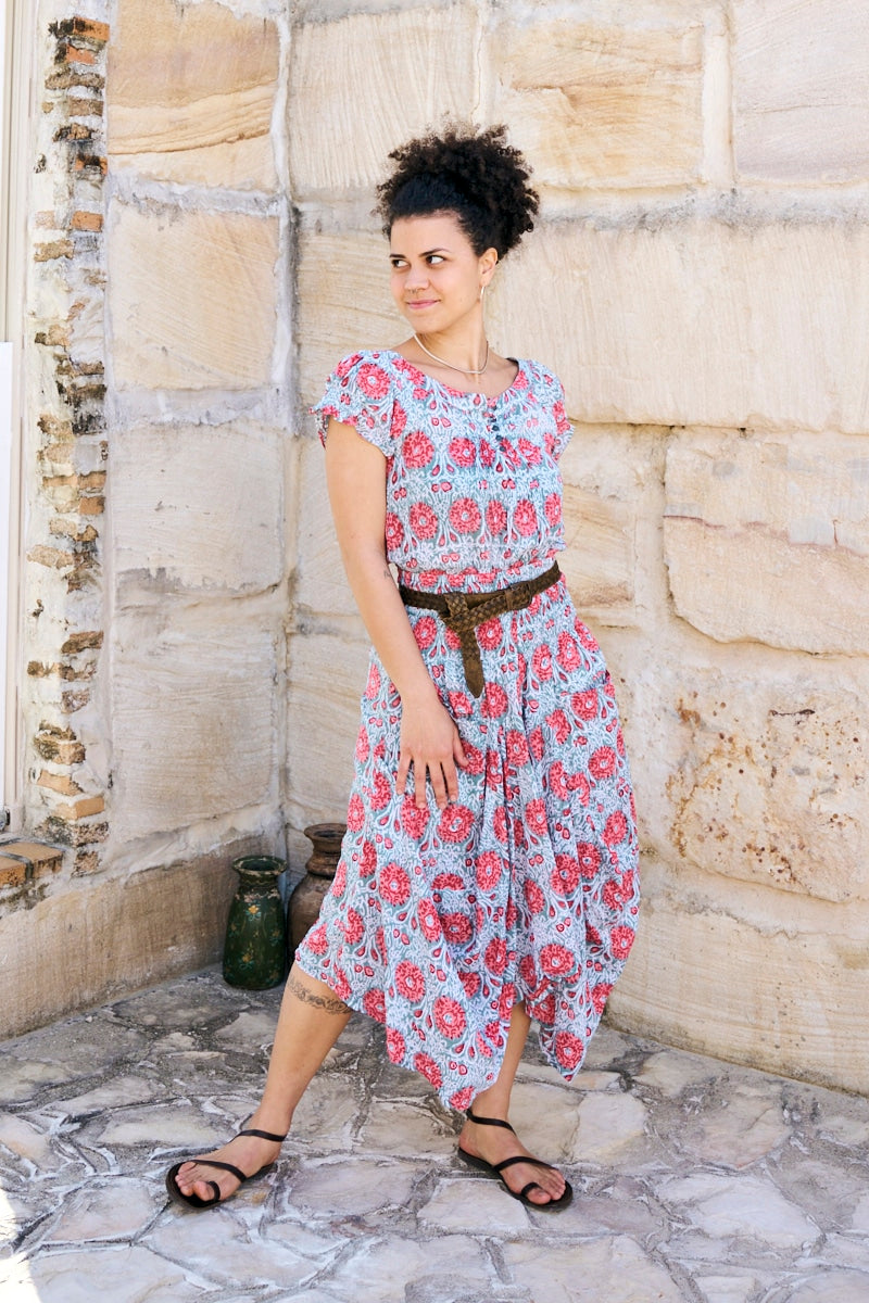 Womens, Coco Skirt and Sundra Blouse in Floria. 100% cotton, hand block print.