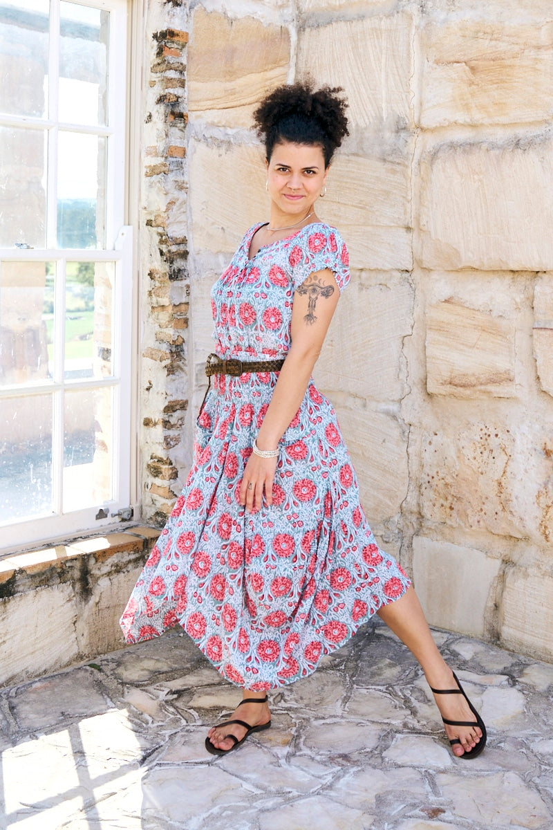 Womens, Coco Skirt and Sundra Blouse in Floria. 100% cotton, hand block print.