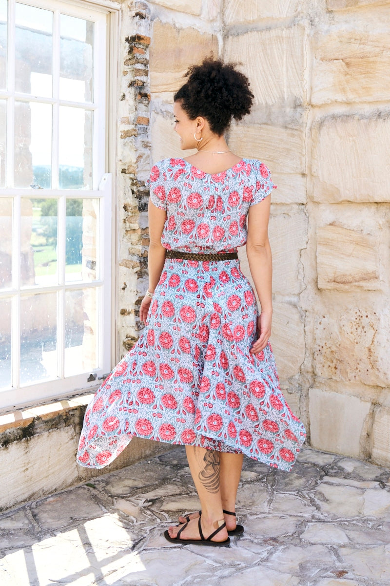 Womens, Coco Skirt and Sundra Blouse in Floria. 100% cotton, hand block print.