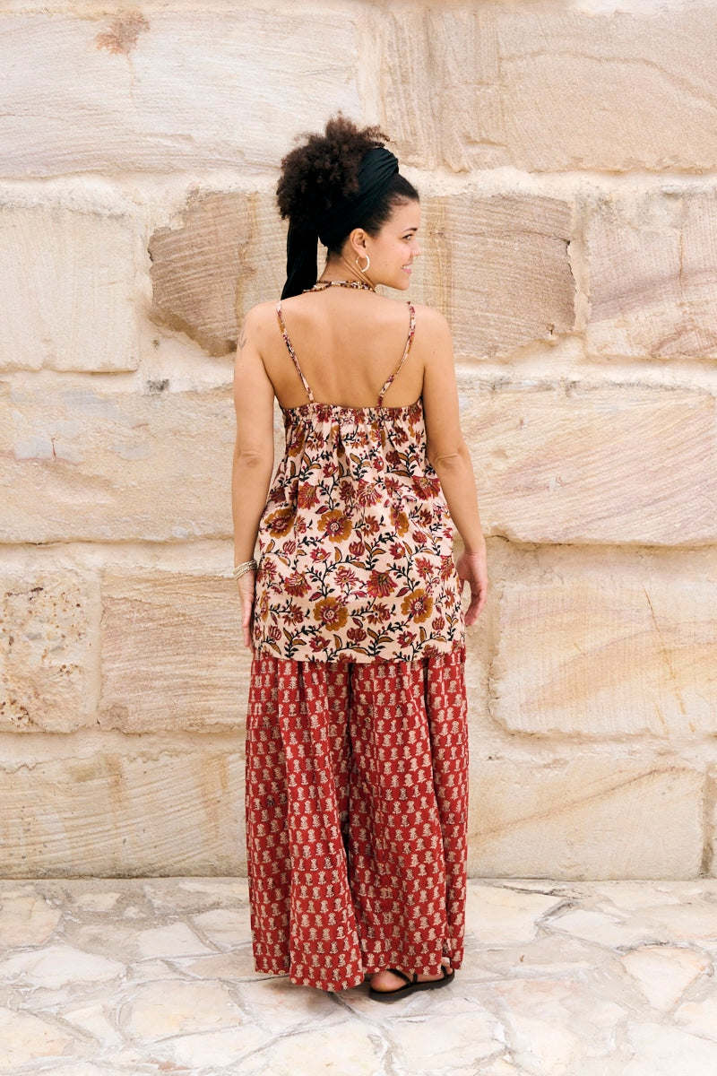 Womens, Apanna Pants in Henna Floret and Sita Tunic in Autumn. 100% cotton, hand block print.