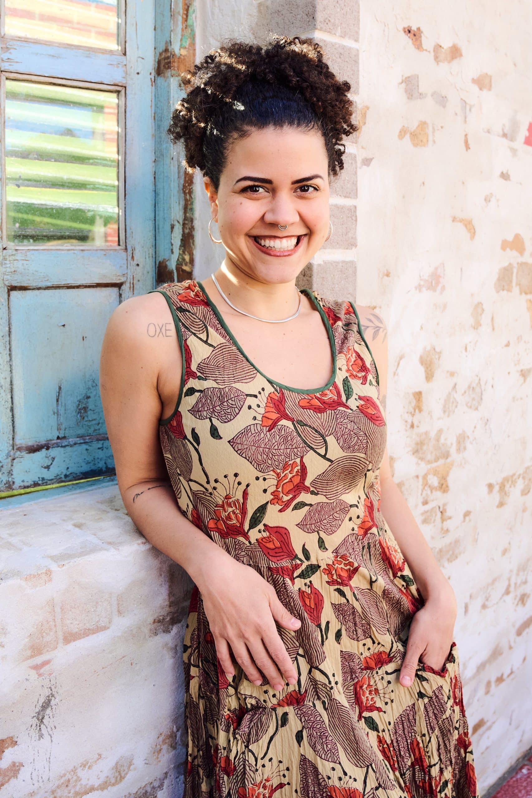 Womens, midi, Flamenco Dress, sleeveless, 100% Cotton, hand block print. Sepia with flora print - Saya