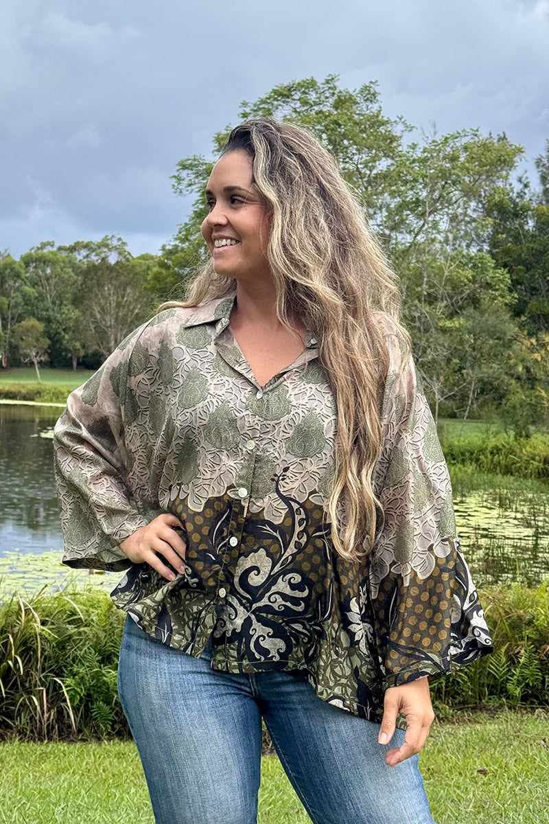 Vintage Sari Amira Blouse - Kombu (silk)