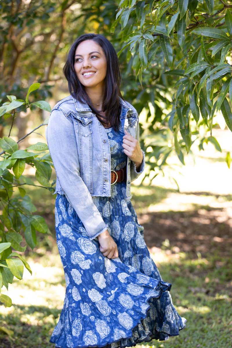 Flamenco Dress with Sleeves - Indigo Big Rose