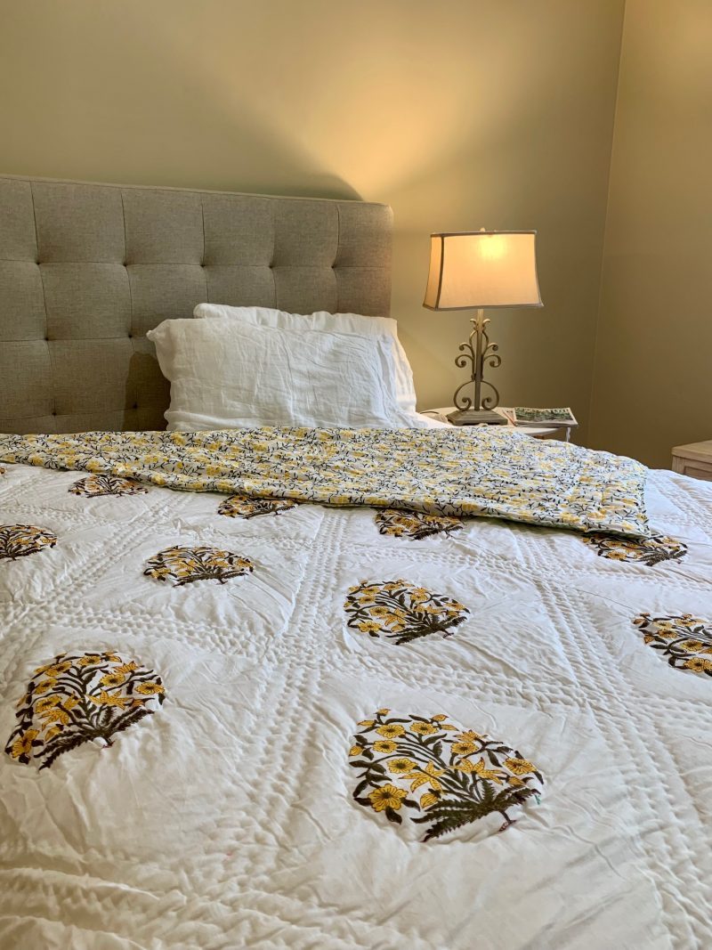 Accessories - Hand Block Printed Quilt - Yellow Daisy