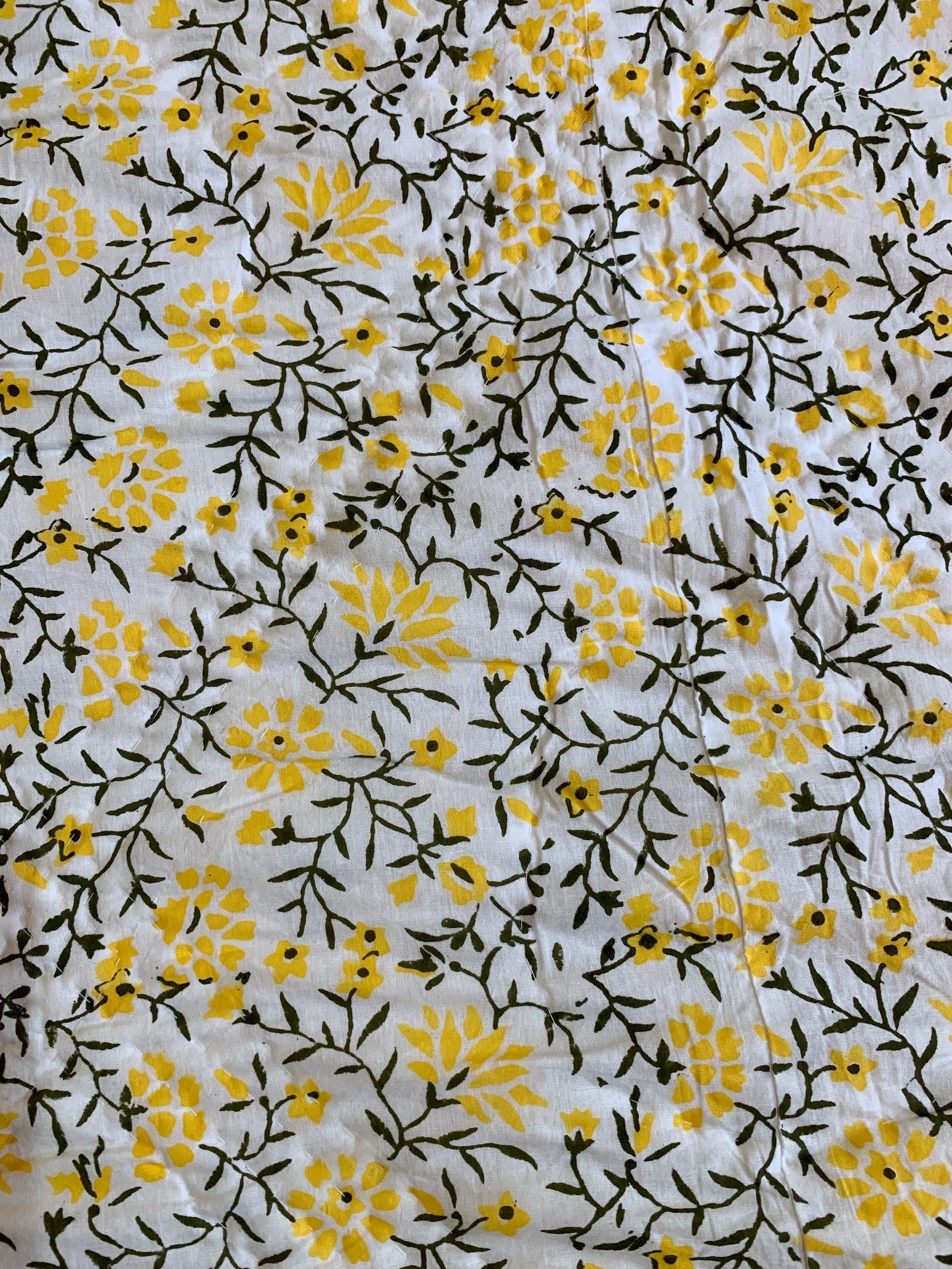 Hand Block Printed Quilt - Yellow Daisy