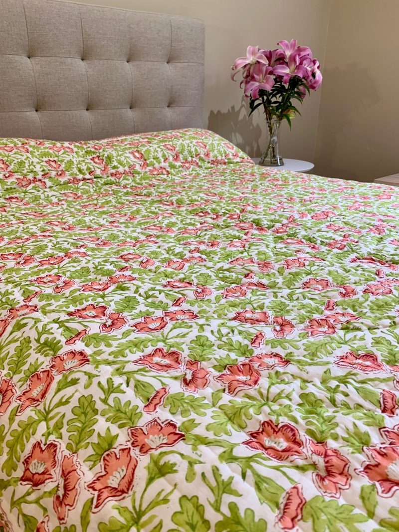 Hand Block Printed Quilt - French Bouquet